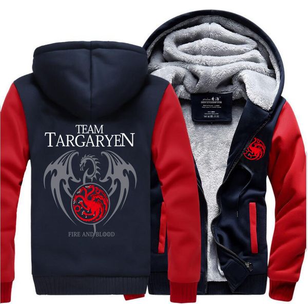 

targaryen fire & blood dragon printed hoodies men 2017 winter thick fleece sweatshirt warm jacket plus size coat, Black