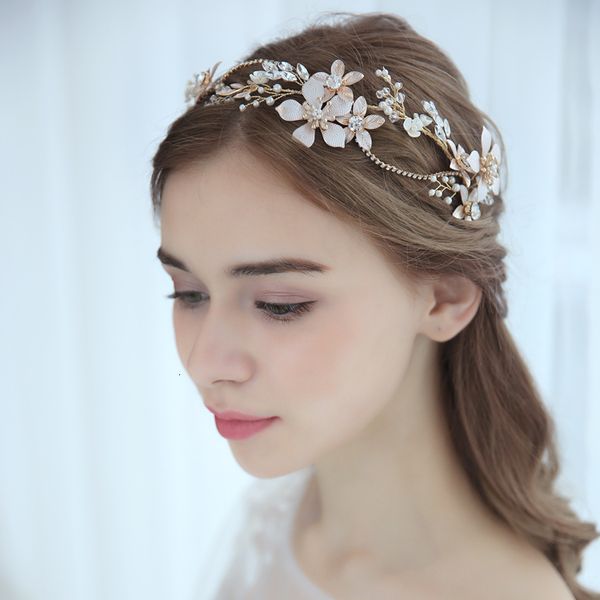 

npason fashion women 2019 baroque bridal tiara headband gold floral wedding hair piece ornaments women prom hair accessories, Golden;white