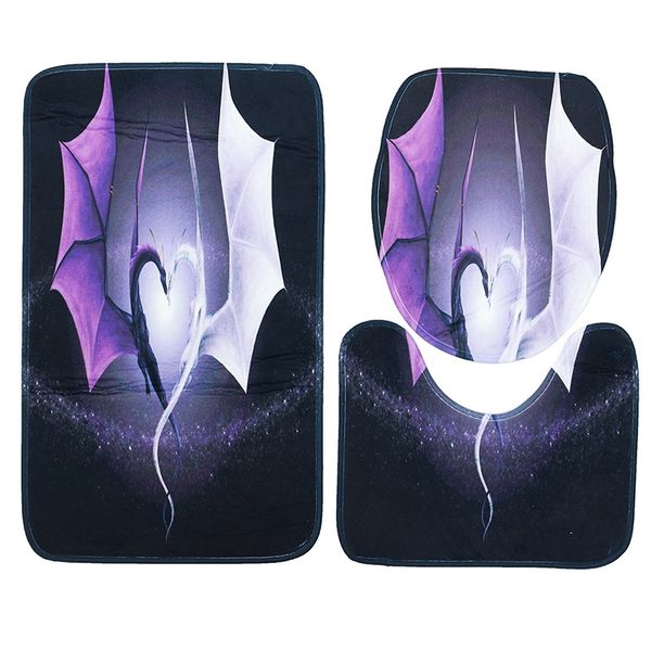 

3pcs/set dragon print non slip toilet bathroom pad floor mat rug carpet absorbent pedestal rug lid toilet cover bath mat