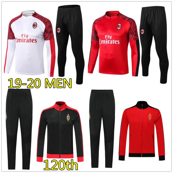 

19 20 men ac milan soccer tracksuit zip jacket hoodie 2019 2020 football milan 120th anniversary tracksuit training suit jogging, Black