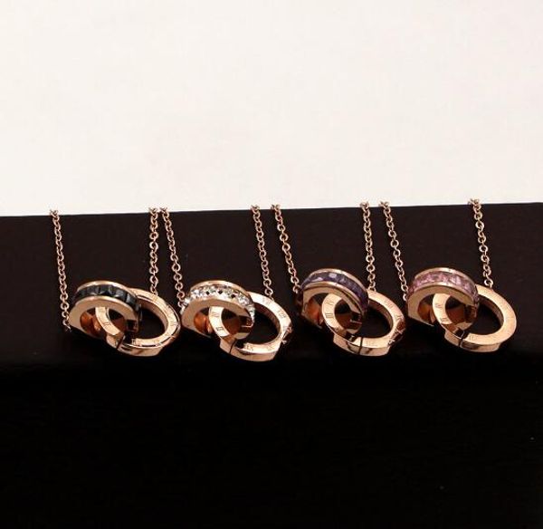 

fashion design double-buttoned short neck for women cubic zirconia necklaces pendants jewelry stainles steel gift sold, Silver