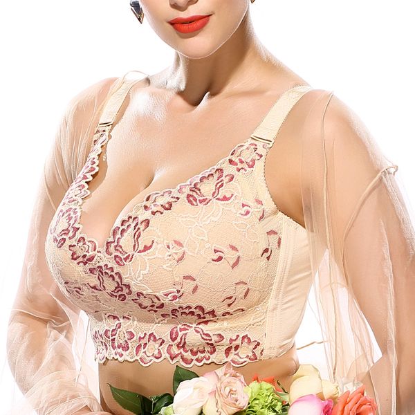 

женская полное покрытие провода free non-пены плюс размер цветочные кружева бюстгальтера 34 36 38 40 42 44 46 b c d e f g h i j, Red;black