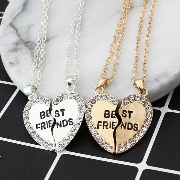 

fashion two petals heart crystal friend necklace good friend necklace friendship pendant necklace wholsale 5906, Silver