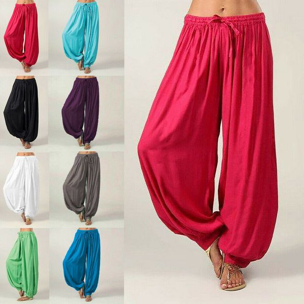 

women ali baba pants aladdin afghan elastic genie hippy jumpsuit cotton harem loose casual ladies trousers dance yoga pants, White;red