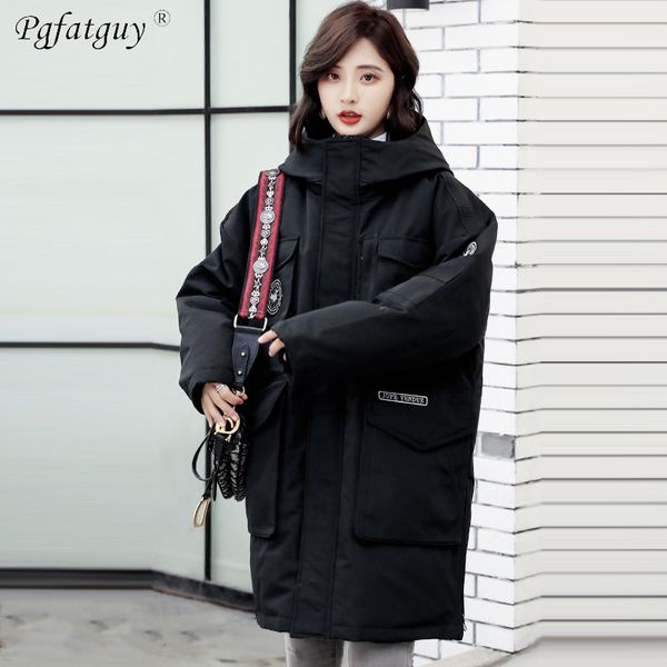 

winter women epaulet stitching slim long coats black big pocket zipper down cotton padded ladies hooded down parkas jackets