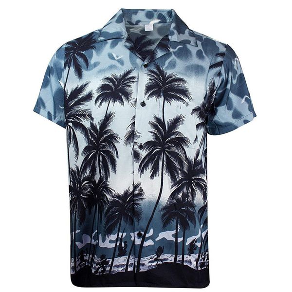 

klv shirt men's summer new style fashion coconut tree hawaiian style short-sleeved shirts printed beach shirt coconut shirts, White;black