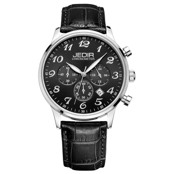 

2020 new fashion men's watch leather strap waterproof multifunctional business men's quartz watch relogio masculino, Slivery;brown