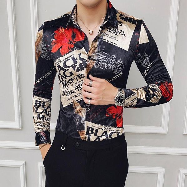 

club outfits velvet mens long sleeve shirts european winter warm mens boutique shirts flannel printed clothes, White;black