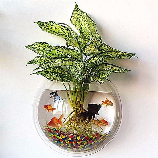

23см зеркало акриловые гобелен цветочный горшок творческий fish tank vase wall mount pet fish tank для домашнего декора