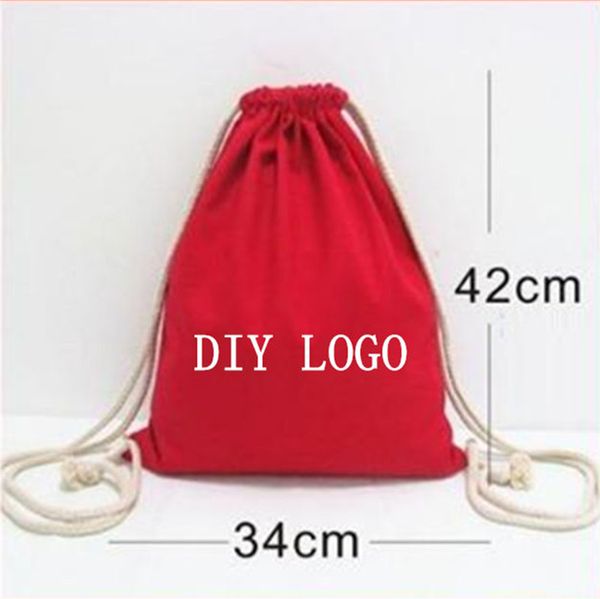 

wanben] 5pcs/lot custom printed logo solid color canvas drawstring beam pocket pull rope bag colorful cotton backpack