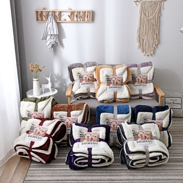 

2019 latest 5 kinds of size 1.8m*2m, 10 colors lamb velvet blanket solid color winter blanket single double thick double gift blanket wholes