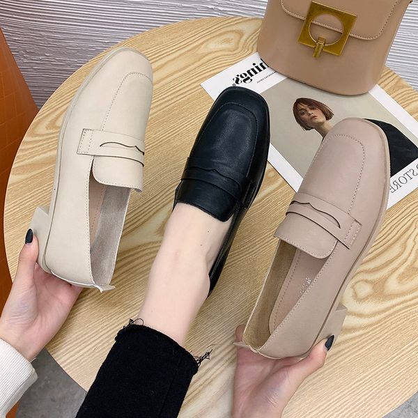 

moccasin shoes female footwear slip-on casual sneaker loafers with fur round toe all-match oxfords women's shallow mouth, Black