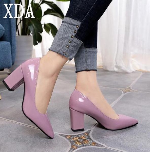 

xda 2019 fashion women's high heels bride party mid heel pointed toe shallow mouth high heel shoes women shoes size 35-43, Black