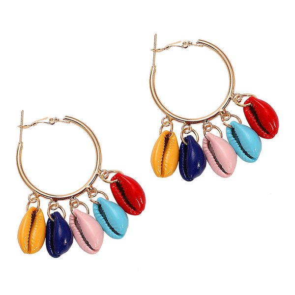 

korean 2020 fashion color hoop earrings colorful shell decoration earrings for women girls party travel accessories, Golden;silver
