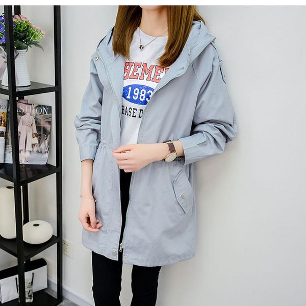 

bella philosophy 2019 autumn new thin solid coat hooded zipper lace-up casual trench jacket ladies elegant long coat, Tan;black