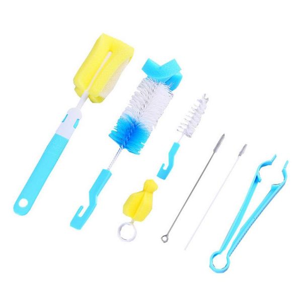 

milk bottle brush 7 piece set bottle cleaning brush cleaning kit sponger nipple brush stainless steel straw brush(random color