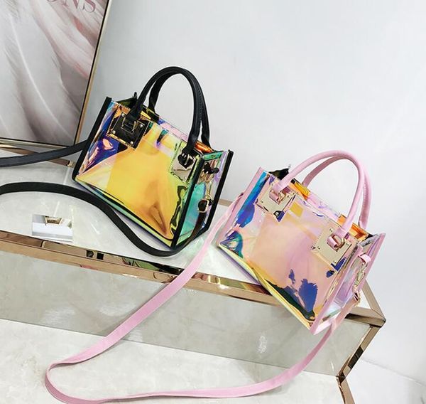 

designer transparent hologram handbags ladies new fashion laser crossbody handbag pvc female big tote girl clear purses laser bag/5