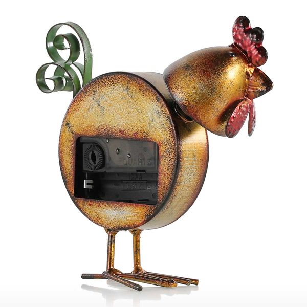 

tooarts vintage clock retro chick handmade mute table clock iron chick figurine antique home decor animal home decoration