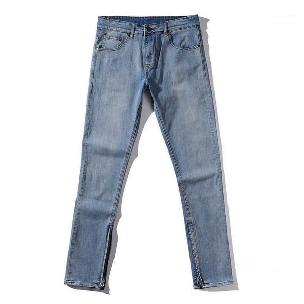 

тощий сплошной цвет длинные брюки мужские повседневные промытые джинсы мужской бренд одежды синий мужской карандаш джинсы мода, Blue
