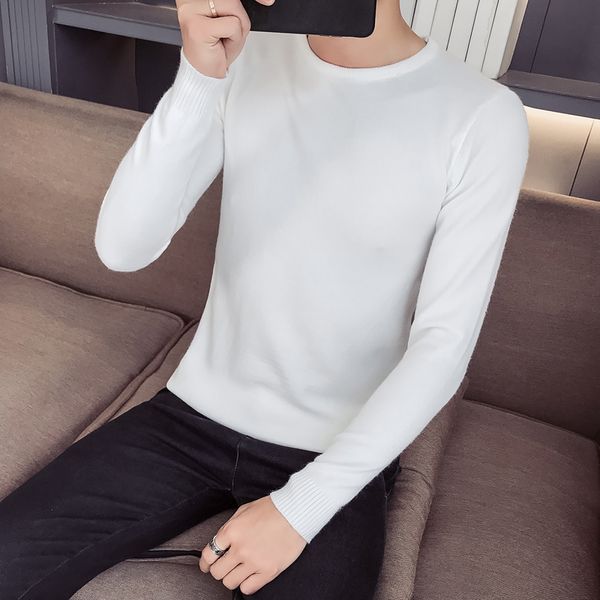 

autumn thin section on the clothes men's sweater korean version of the trend of self-cultivation solid color bottoming sweater, White;black