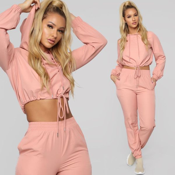 

2019 women's hooded casual sports suit, Gray