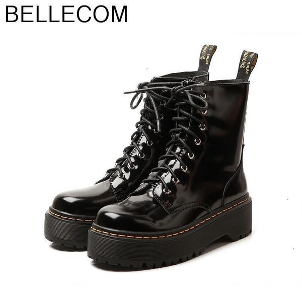 

bellecom new leather british wind platform winter shoes women black woman boots and girls boots scarpe bottine
