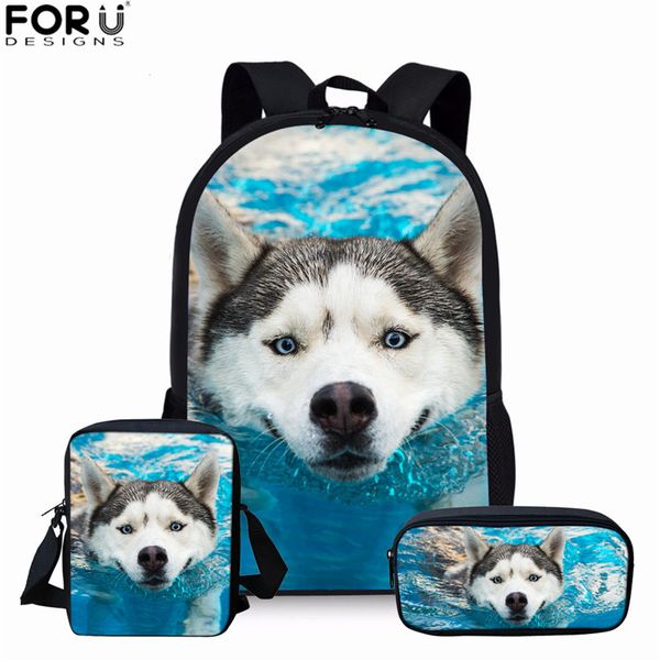

forudesigns funny 3d dog husky print boys girls backpack set for teenagers middle school student book shoulder bag kids bagpack
