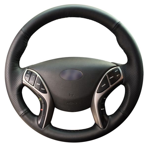 

gnupme black artificial leather hand-stitched car steering wheel cover for elantra 2011-2016 avante i30 2012-2016