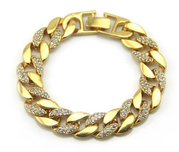 

hot hip hop ювелирных подарков мужчины женщины золото серебро нержавеющая сталь кристалл rhinestone браслет браслет-манжета делюкс, Golden;silver