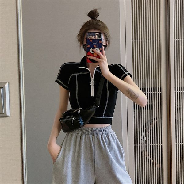 

shirt женская куртка на молнии ins супер пожара 2020 молния дизайн чувство стенд воротник куртки б.м. тонкий краткость, White