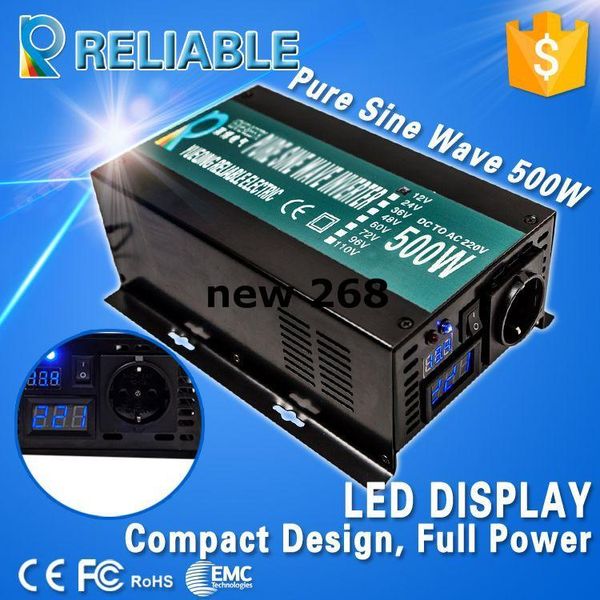 Freeshipping Display a LED Off Grid Solar Inverter 500Watt / 500W 12/24 / 48VDC a 110 / 220VAC 500W Inverter di potenza a onda sinusoidale pura nominale