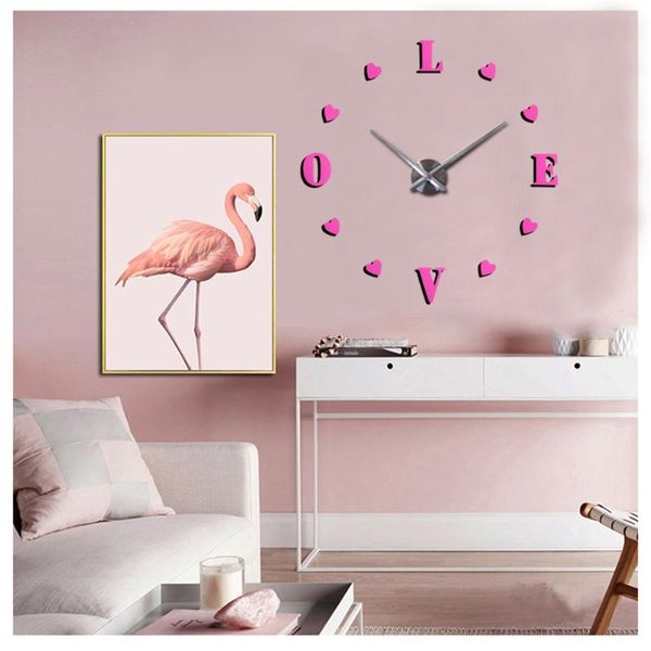 

love letters wall clock 3d home decor bedroom living room art clocks acrylic mirror sticker decals