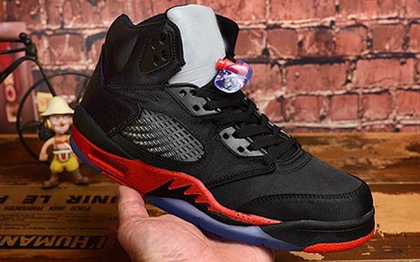 

satin 5 bred black university red basketball shoes for man 136027-006 5s satin mens athletic sports sneakers with box