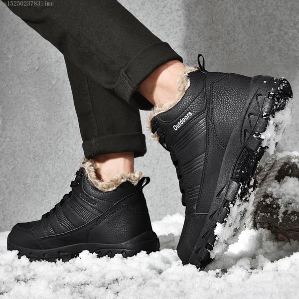 

new men boots winter with fur 2020 warm snow boots men winter work shoes footwear fashion rubber ankle shoes size plus, Black