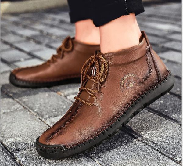 

casual male middle men's shoes casual shoes leather boots, Black