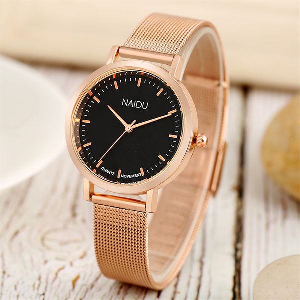 

simple round dial women watches quartz movement rose gold stainless steel watch bands female trendy wristwatch new fashion 2019, Slivery;brown