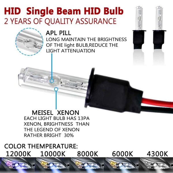 

car 2pcs 55w hid xenon conversion kit with slim ballast - h3 - 6000k - 2 bulbs & 2 ballasts
