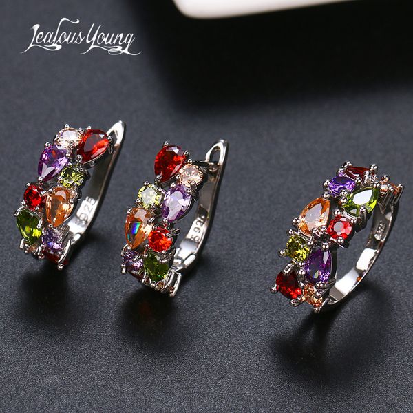 

2020 fashion multicolor mona lisa ring earrings sets for women cz zircon weddings jewelry sets for wedding party brnicos, Silver