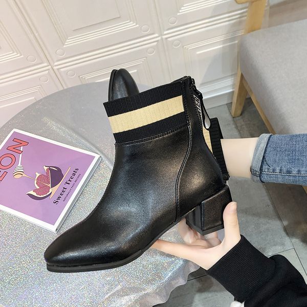 

winter boots lady boots-women shoes round toe lace up luxury designer mid-calf booties women low heels booties 2020 mid calf 201, Black