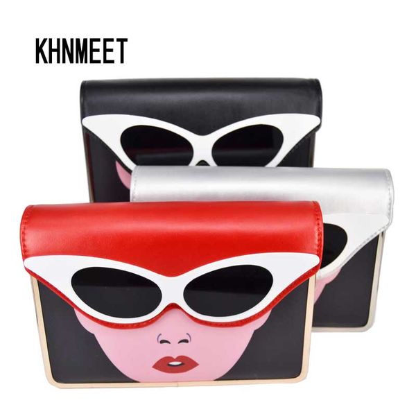 

fashion glasses pu clutch bag 3 color red silver black evening bag chain lovely wristlets women party purse ladies shoulder bags