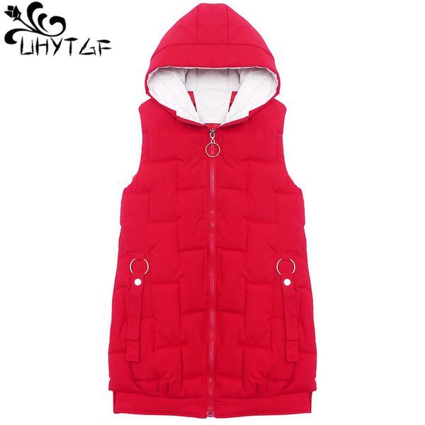 

uhytgf vests for women new hooded autumn winter vest waistcoat female fashion sleeveless parker jacket casual plus size vest 415, Black;white