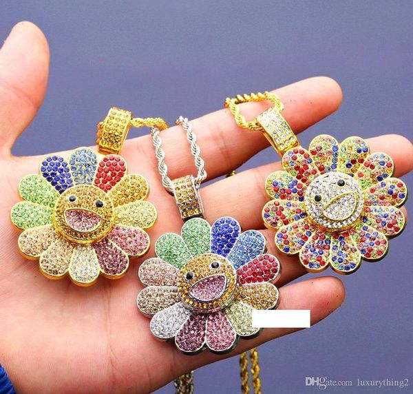 

gold rotatable sunflower pendant necklace mens hip hop necklace jewelry fashion womens iced out pendant necklace, Silver