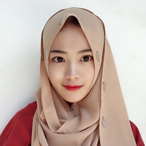 

muslim women hijab chiffon scarf diamonds hooded instant slip on wraps bandanas caps underwear shawl abaya headgear arab islamic, Red