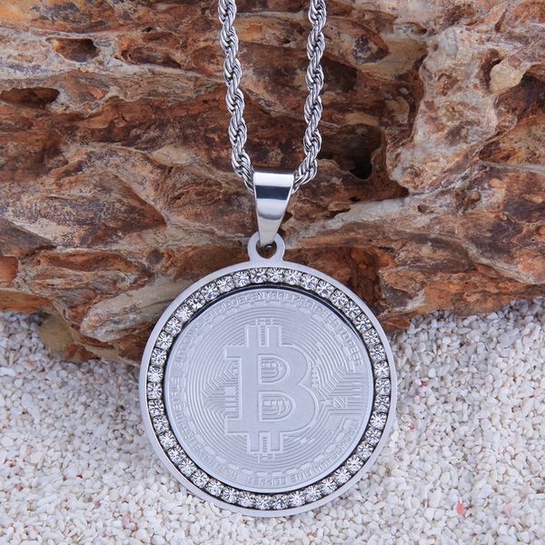 

Золото Bling хип-хоп Биткойн кулон Циркон из нержавеющей стали длинная цепь Ожерель