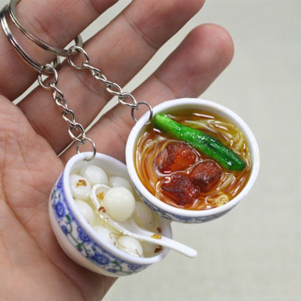 

mini simulation food key chain cute car bag keychain mini bowl food 40 design for women bag charm key ring mujer jewelry, Silver