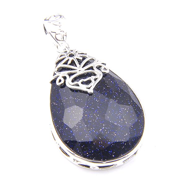 10 pezzi / lotto LuckyShine Best Seller Goccia d'acqua Ciondoli in arenaria blu naturale Ciondoli in argento sterling 925 da donna 1,58 pollici