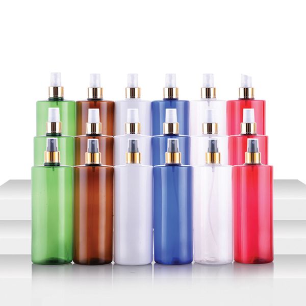 Parlak Altın Folyo Boyun Püskürtme Doldurulabilir şişeler Mist Atomizer ile 10pcs 500ml Plastik Boş Sprey Şişe Düz Omuz Nozul