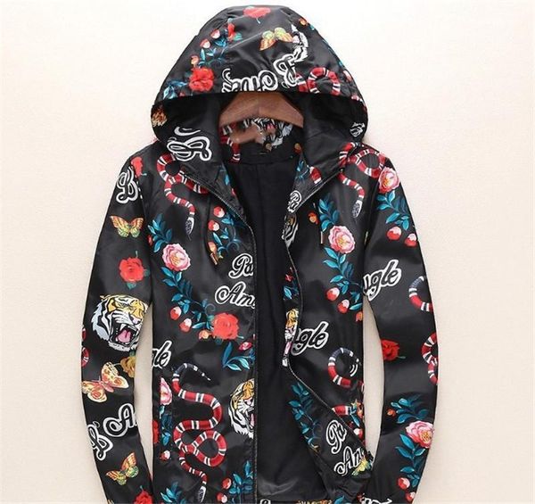 

designer jackets fashion snake tiger flower print zipper pocket mens coats males clothing mens digital print, Black;brown