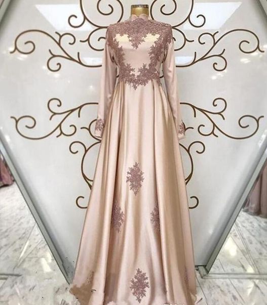 

dubai arabic long sleeve evening dresses 2020 appliqued lace elegant satin a line prom gown floor length speical occasion dress al5219, Black;red