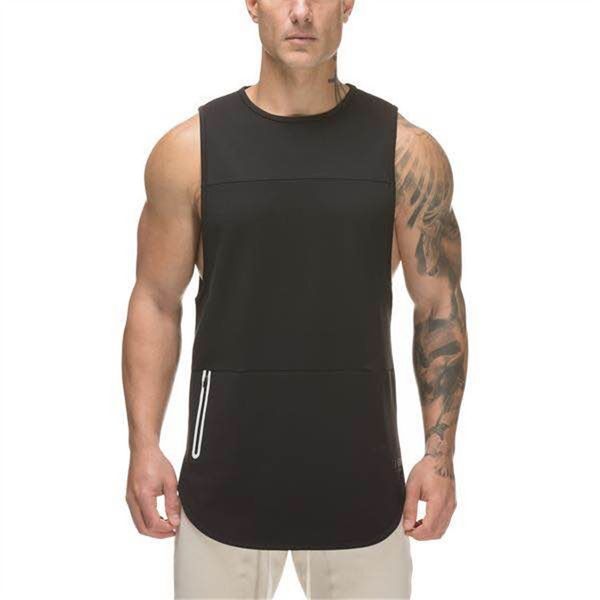

2018 new style men exercise muscle fitness running training breathable elasticity pure cotton quick-dry elasticity wicking vest running jers, Black;blue